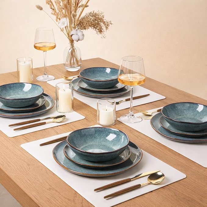 AmorArc Ceramic Dinnerware SetsHandmade Reactive Glaze Stoneware Plates and Bowls SetsHighly Scratch Resistant | Dishwasher &amp Microwave Safe Dishes SetService for 4 (12pc)