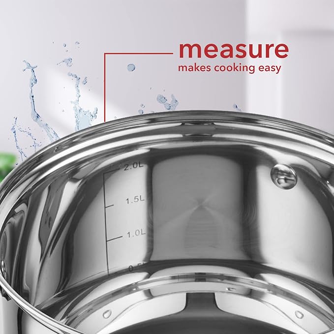 FLORINA 8-Piece Stainless Steel Saucepan Set | Pots with Glass Lid | Induction Gas Electric Cooker Compatible