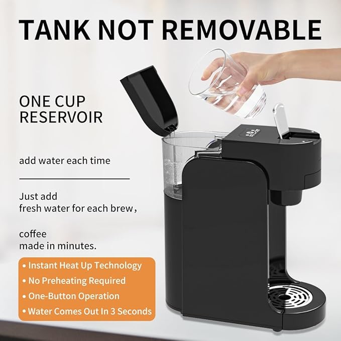 Mini Coffee MakerKCUP Capsule Coffee Maker Mini - 3s Heat-up Precise Temp Control 3 Adjustable Drip Tray BPA-Free Tank Espresso/Americano Modes for Home (Black)