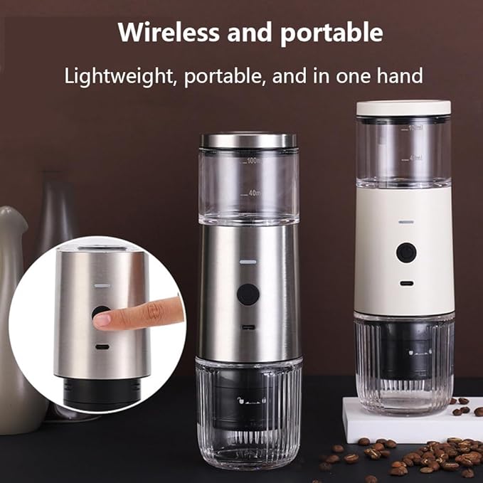 Portable Espresso Machine 2 in 1 Travel Coffee Machine Compatible with Cup Capsules and Ground Coffee Water Tank Capacity 100ml Portable USB Charging Suitable for Camping HikingSilver