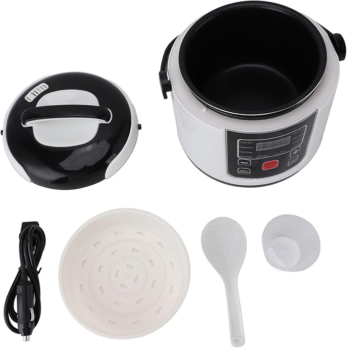 Haofy 12V Mini Rice Cooker Portable for Car 2L Stick Proof Multifunctional with Steaming Basket Inner Pot