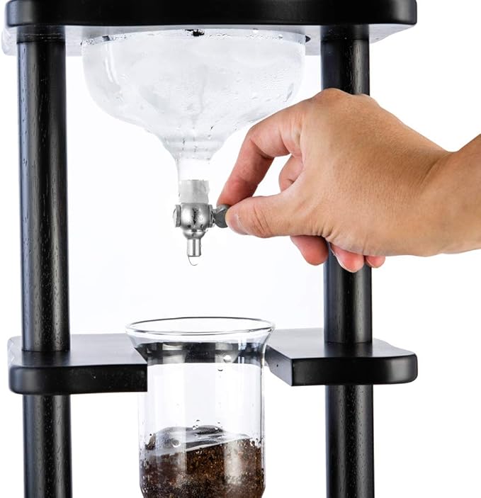 Yama Cold Brew Maker I Ice Coffee Machine With Slow Drip Technology I Makes 6-8 cups (32oz) Large Capacity Cold Brew Coffee Tower Black Wood Straight Frame