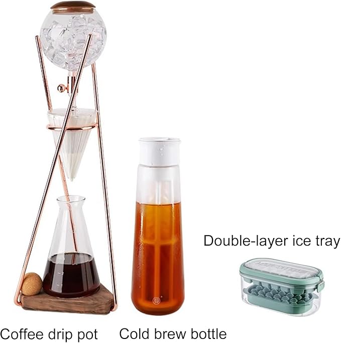 Ice Drip Brewer Ice Drip Coffee Maker with 500ml Borosilicate Glass Pot Stainless Steel Frame &amp Adjusting drip rate valve Slow Drip Technology for Coffee Lover to Make 3-5 Cups