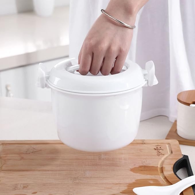 EKsma Microwave Rice Cooker for Small Multifunction Insulated Lunch Box Cookware for Microwave Oven Airtight Food Storage for Rice Veggies and Casseroles(White)