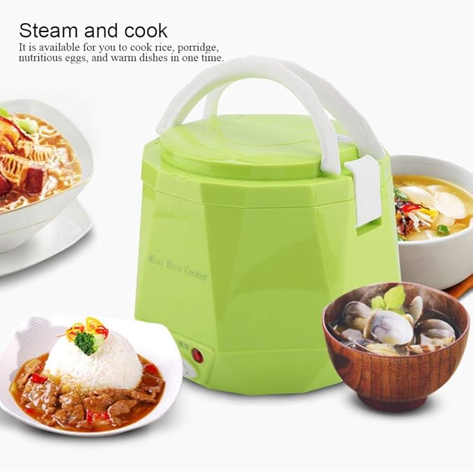 Mini Rice Cookers 24V 1.3 L Electric Rice-cooker Food Steamer for Truck Car Cooking for Soup Porridge Rice Noodles Portable 180W(green)