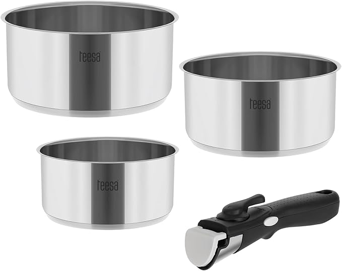 Cookware Kitchen Set with Detachable Handle Cook Expert Single Hand Stainless Steel Type 18/10 All Types of Stoves TSA0148