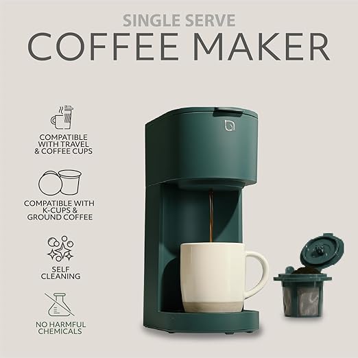 WILLOW K-Cup Coffee Maker Single Serve Coffee Maker with 6 to 12oz Brew Size &amp Strong Brew Option Single Cup Coffee maker made with 99% PCR Recycled Plastics Coffee Machine - HUNTER GREEN