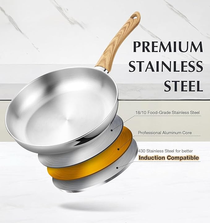 KOCH SYSTEME CS Stainless Steel Pots and Pans Set Professional 18/10 Cookware Set Pots and Pans Set 12PCS with Cool-Touch Bakelite Handles Tri-ply Base Kitchen Cookware Sets Induction Compatible