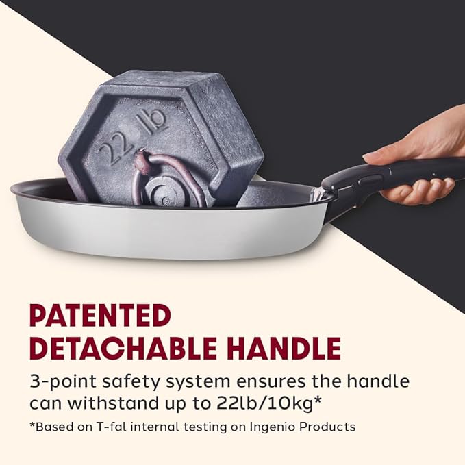 T-fal Ingenio Expertise Stainless Steel Cookware Set 4 Piece Induction Oven Safe Stackable Cookware Pots and Pans RV Camping Frying Pans Dishwasher Safe Detachable/Removable Handle Silver