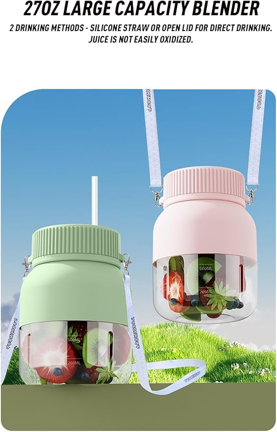 Portable Personal Blender for Shakes and Smoothies with 27oz CupLid and Shoulder StrapType-C USB Rechargeable Electric BlenderPersonal Juicer for Travel Sports Outgoing (Pink)