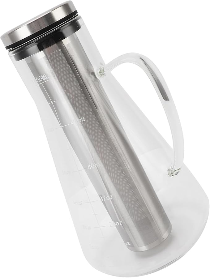 Cold Brew Coffee Maker 1600ML Stainless Steel Filter Brewer Temperature Proof Glass Pot with Ergonomic Handle Ideal for Home &amp Office