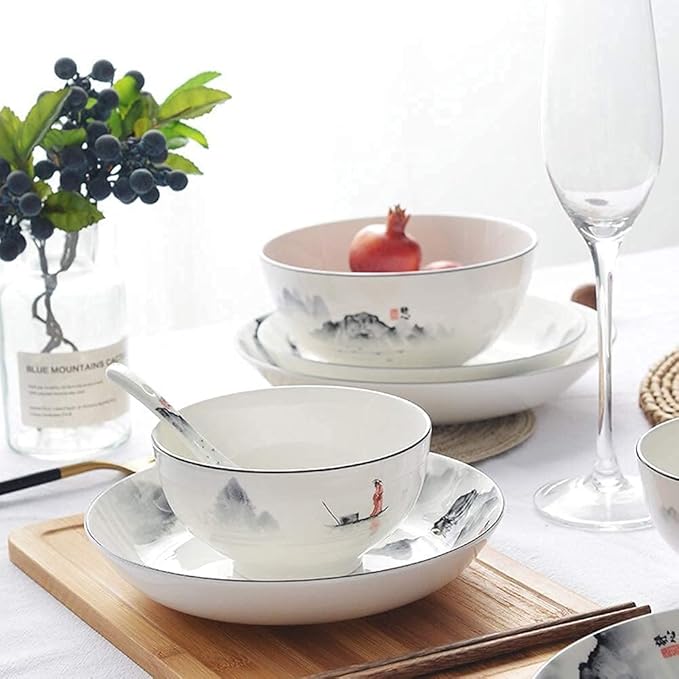 Elegant Dinnerware Set Dinner Plates Bowls Set Porcelain Dishes Dinner Sets Chinese Style Dinner Plates And Bowls In Glazed Microwave Dishware Safe Service For 6/8/10/135Pcs
