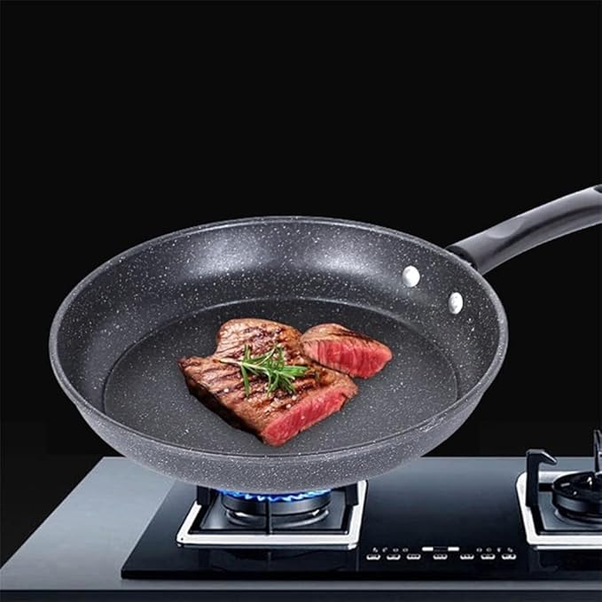 2-Piece Non-Stick Cookware Set Soup Pot with Lid &amp Frying Pan Medical Stone Coating Refined Iron Body Dishwasher Safe Induction Compatible