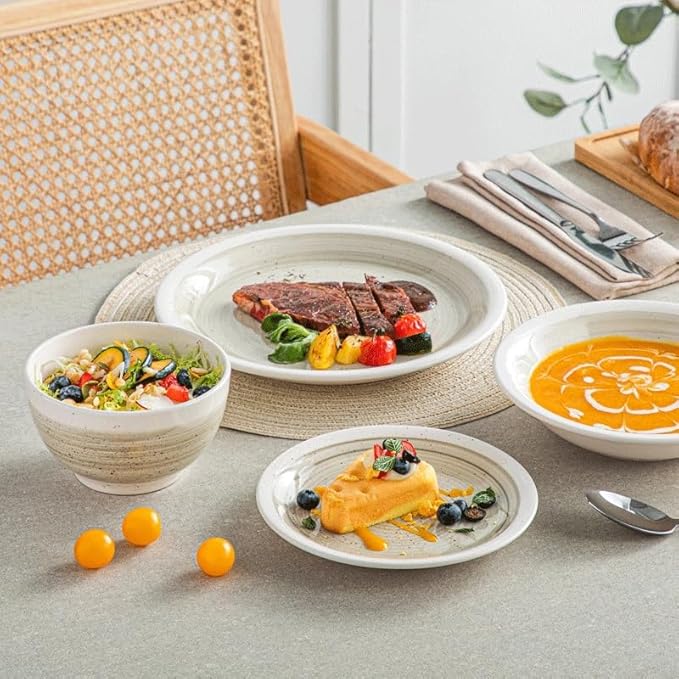 16 Piece Stoneware Tableware Set with Dinner Dessert Plate Cereal Pasta Bowl for 4 Person