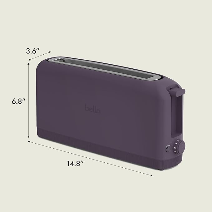 bella 2 Slice Slim Toaster Fits-anywhere™ Kitchenware 6 Setting Shade Control with Reheat &amp Cancel Buttons Fits sourdough 10” Long Slot Anti Jam &amp Auto Shutoff 900 Watt Plum