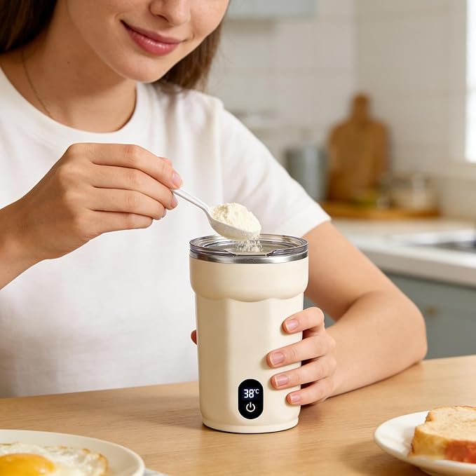 Self Stirring Coffee Mug – ABS 316 Stainless Steel 300ml | Automatic Mixing Cup Magnetic Electric Stirrer With Temperature Display | Portable Rechargeable Mixer For Coffee Milk Cocoa Travel Office