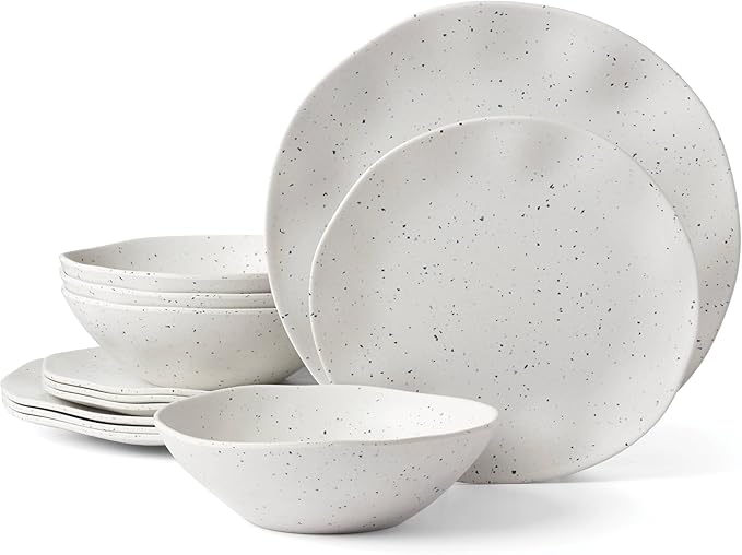 Oneida 895951 Terrazzo Melamine Cream 12 Piece Dinnerware Set Lightweight Melamine Material