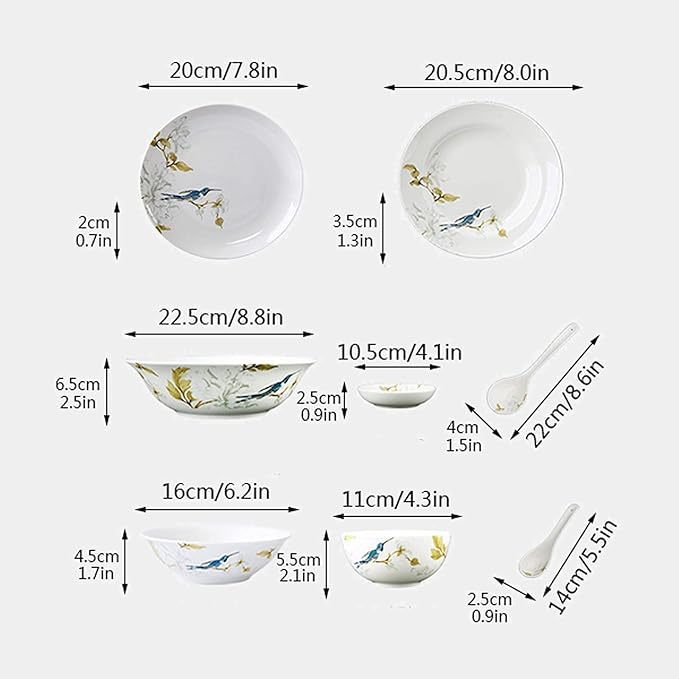 Ceramic Porcelain Dinnerware Set 28 Piece Elegant Pastoral Style Dinnerware Set Household Kitchen Dinnerware Set Service for 6 Plates and Bowls Sets Ceramic Dinne