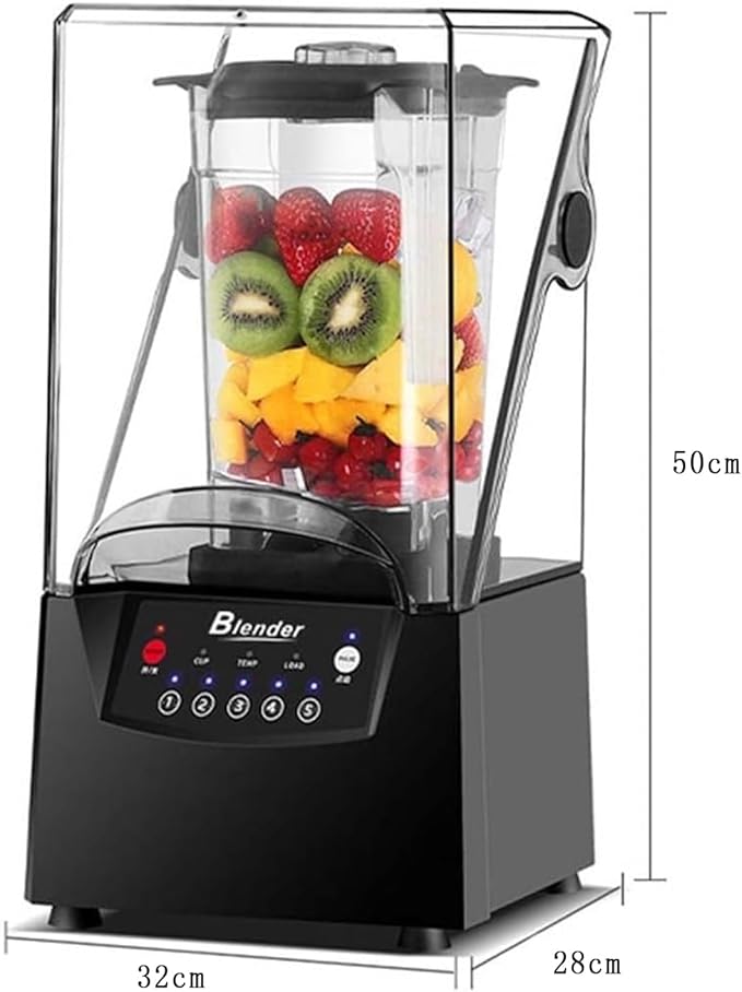 Commercial Quiet Blender Professional High Speed Countertop Blender with Durable Stainless Steel Blades and Soundproof Cover 5 Speeds Adjustable for Ice Crushing