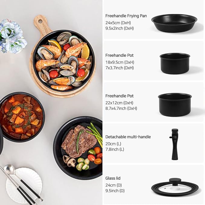 IH titanium coating non stick Induction Cookware Set of 3P with lid &amp magic handle Black