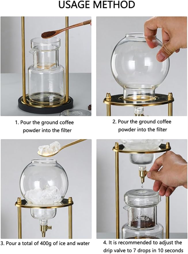 Cold Brew Coffee Maker 20OZ Iced Slow Drip Coffee Brewer Easy to Use and Clean Borosilicate Glass and Metal Base (Silver)