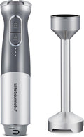 Elite Gourmet EHB1300 Cordless Rechargeable Hand Blender Variable Speed Blending with One-Touch Power Button Stainless Steel Blades Portable Easy Control Stick Mixer Baby Food Charcoal Grey