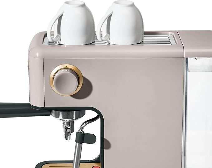 B Slim Espresso Maker by Drew Barrymoree with 20-Bar Pressure Touch-Activated Display and Steam Wand for Latte &amp Cappuccino (Porcini Taupe)