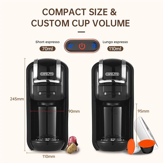 Tissting 4 in 1 Pod Coffee Maker 19Bar Pressure &amp 92℃ Constant Temperature - Fast 20s Brew for Hot Cold Coffee Programmable Single Double Serve 600ml Capacity with Auto Shutoff (US plug)
