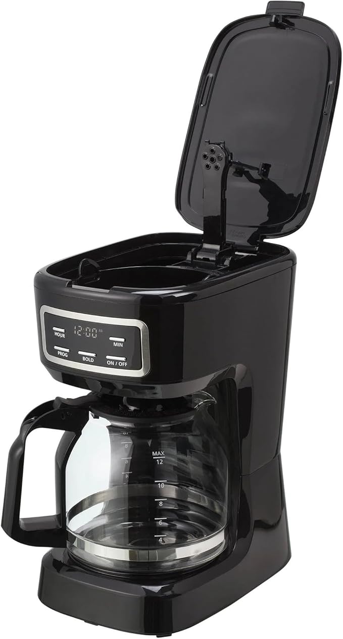 12-Cup Programmable Drip Coffee Maker 1.8L Capacity Black | Auto Brew Timer Bold Brew Option Glass Carafe Easy Clean Home &amp Office Use