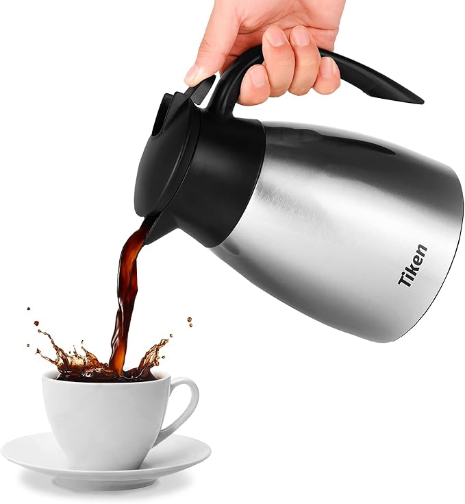 Tiken 34 Oz (1 L) Stainless Steel Thermal Coffee Carafe and French Press Coffee Maker Silver