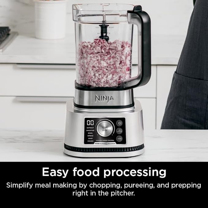 Ninja Blender For Kitchen | Food Processor Combo System | Smoothie Maker &amp Nutrient Extractor | 6 Functions for Bowls Spreads Dough Shakes | 72-oz. Pitcher &amp To-Go Cups | Silver | SS351