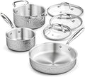 Stainless Steel Hammered Pots and Pans Set with Glass Lid 6Pcs Cookware Set Kitchen Induction Cooking Pot and Pan SetHoneycomb 7PcsA-Hammered 6pcs-A