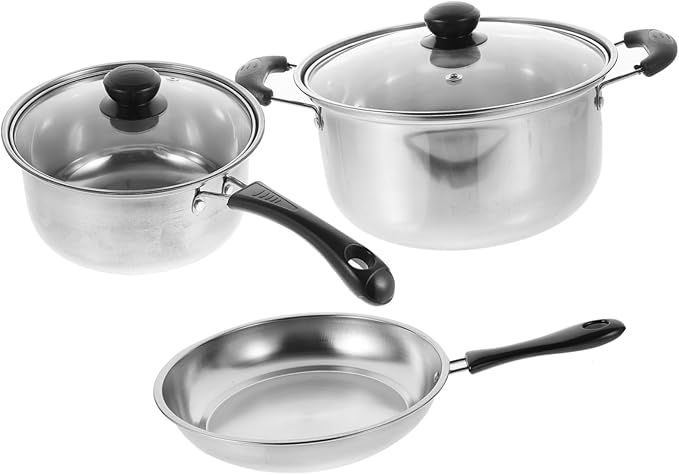 1Set Stainless Steel Cookware Set Soup Pot Frying Pan Versatile Cooking for Noodles Soups Stews Milk More Kitchen Essentials