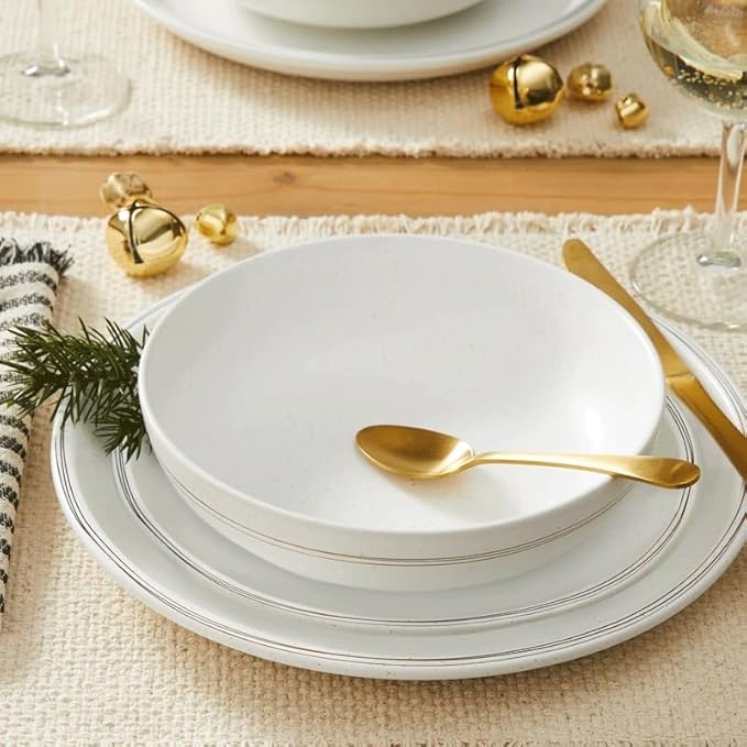 12 Piece Stoneware Dinnerware Dinner Set Plates and Dishes Kitchen Family Dinner Party Dinnerware Set