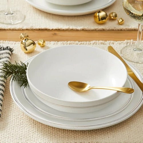 12 Piece Stoneware Dinnerware Dinner Set Plates and Dishes Kitchen Family Dinner Party Dinnerware Set