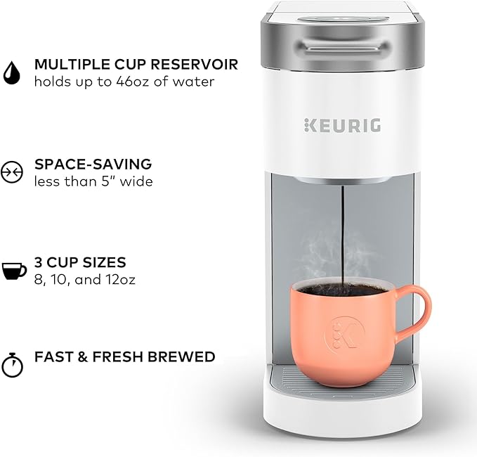 Keurig K-Slim Single Serve K-Cup Pod Coffee Maker Multistream Technology 3 Brew Sizes Slim and Sleek Design 46oz Removable Reservoir White