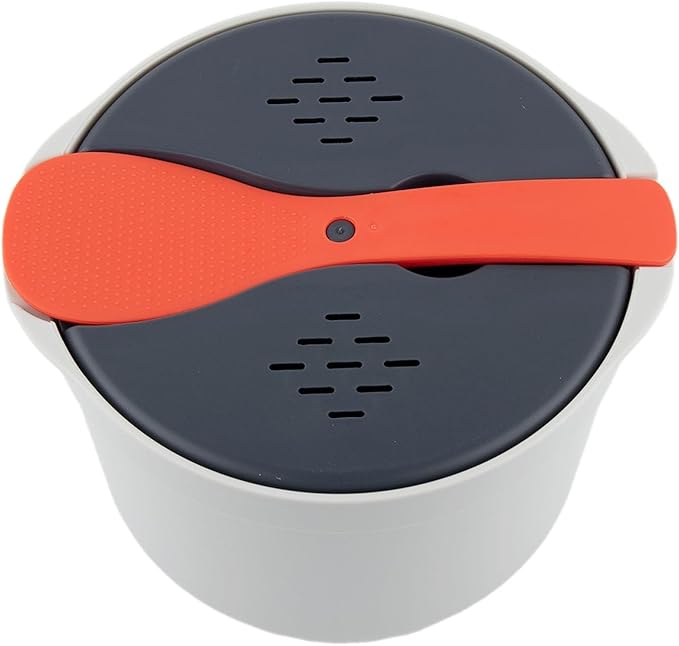 Microwave Rice Cooker Steamer Pot with Strainer Portable PP Material Kitchen Appliance for Rice Vegetables Pasta Soups Easy Dishwasher Cleaning Compact Design for Travel Use(Orange)