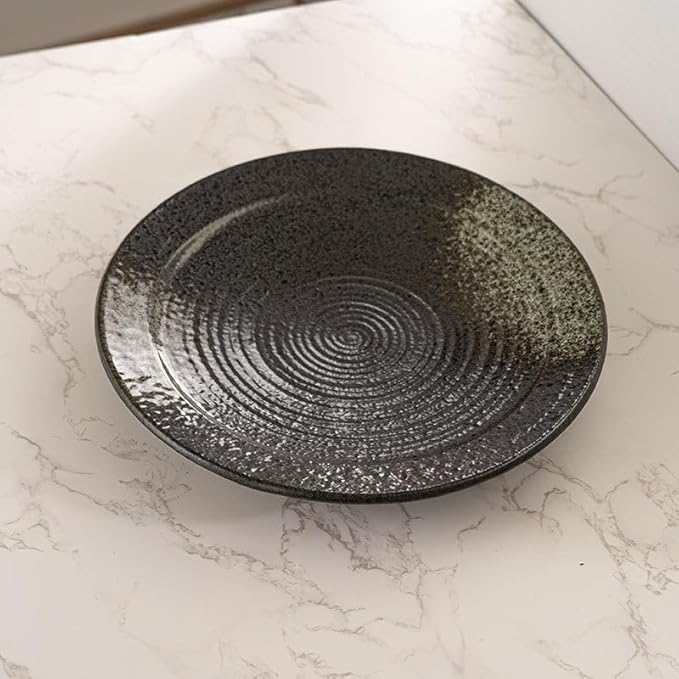 Ebros Gift Artistic Charcoal Grey Tone Hakumu Porcelain Collection Dinnerware Serveware Kitchenware Set Asian Japanese Restaurant Supply (Pack Of 5 Large Round Dinner Plates 10 D)