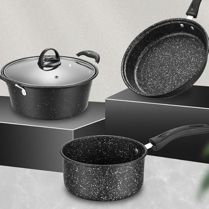 Medical Stone Coated Non Stick Cookware Set Three Piece Kitchen Pot