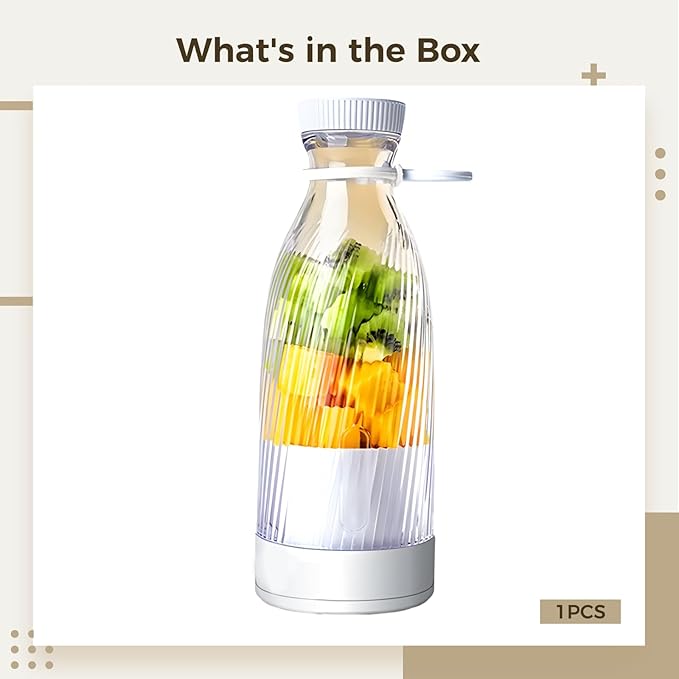 16.9 Fl Oz Portable Juice Blender Rechargeable 500 Ml Bottle Home and Student Use Easy Clean White