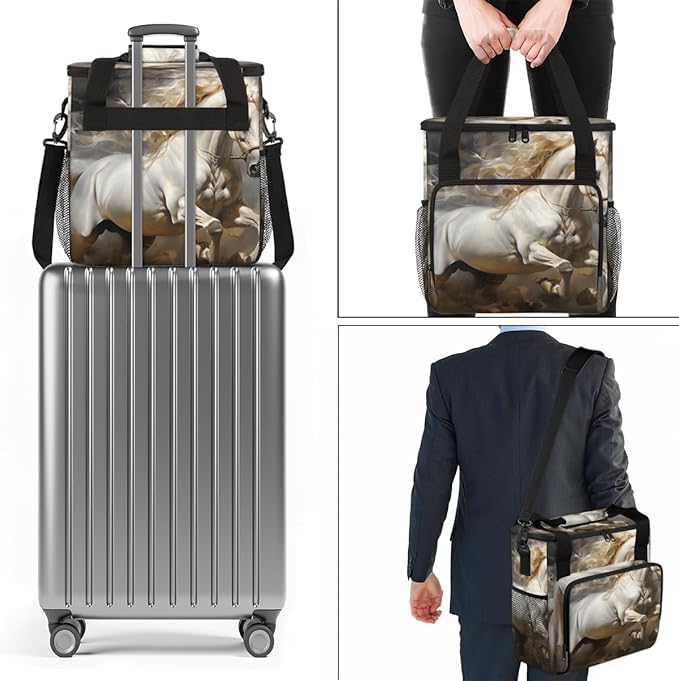 White Horse Coffee Maker Carrying Bag Portable Travel Storage Tote Bag Compatible with K-Mini or K-Mini Plus Single Serve Coffee Brewer Carrying Case with Multiple Pockets &amp Shoulder Strap