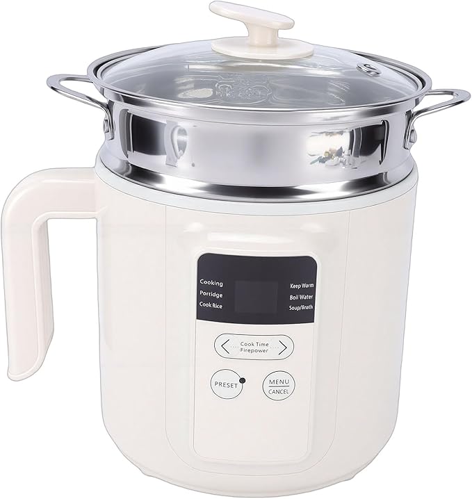 Pssopp 1.8L Electric Rice Cooker Multifunctional Rice Grain Porridge Soup Noodles Pot with Stainless Steel Steamer Tray for Kitchen Gadgets (US Plug 110V)