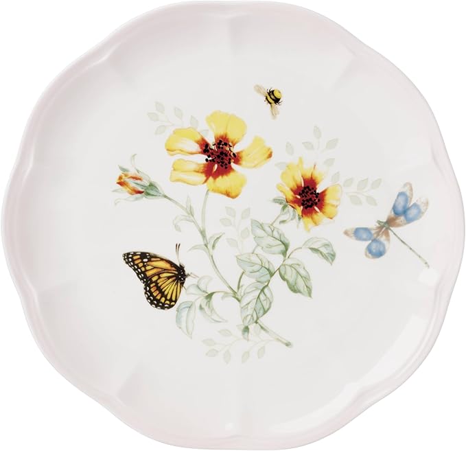 Lenox Dinnerware Set Butterfly Meadow Pink 12-Piece Set Service For 4 Porcelain Bowls Plates And Bowls Set Microwave Safe Dishwasher Safe Dishes Home &amp Kitchen (Assorted 12 Pieces)