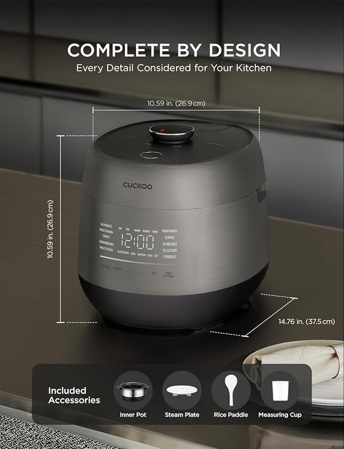 CUCKOO Twin Pressure Rice Cooker 6-Cup Uncooked / 12-Cup Cooked with Induction Heating Technology Silent Pressure System Open Cooking Mode Dynamic Display Eco Inner Pot Gray (CRP-PHTR0609FS)