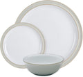 Denby - Linen Cream White Dinner Set for 4-12 Piece Ceramic Stoneware Tableware Plate &amp Bowl Set - Dishwasher Microwave Safe Crockery - Includes 4 x Dinner Plates Small Plates Cereal Bowls