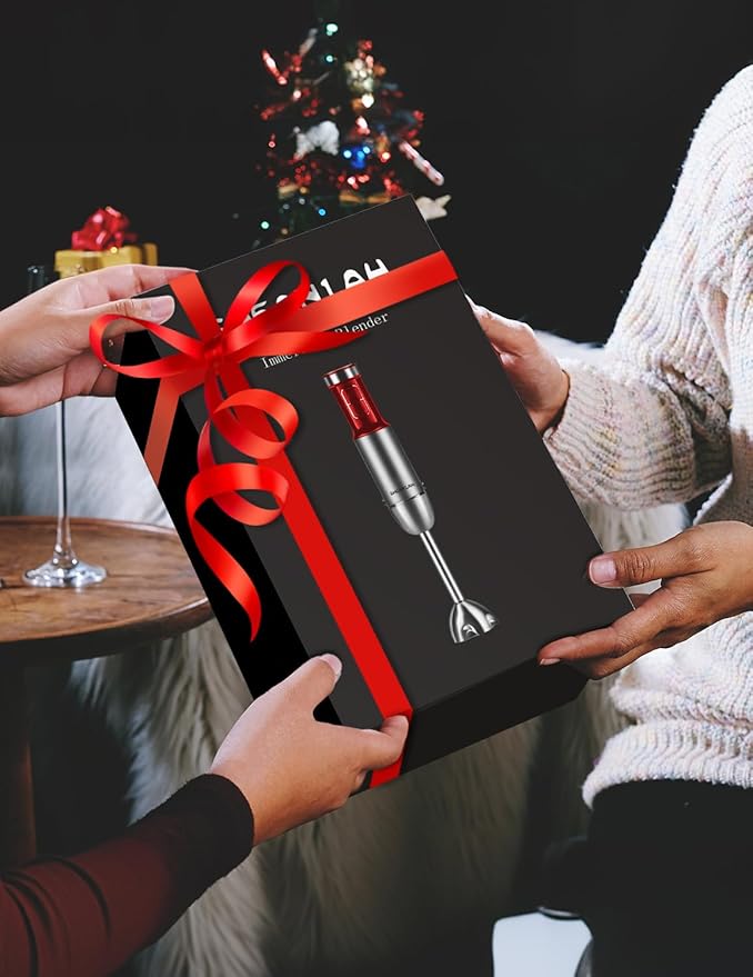 Powerful Immersion Blender handheld 2025 New Update Hand Blender Scratch-Resistant Corded Hand Mixer with Heavy-Duty Copper Brushless Motor and Gift Box Red