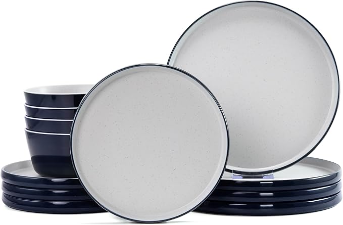 Melamine Dinnerware SetsPlate and Bowl Set for 412 Pcs Dish Set with Lipped EdgesLightweight and Reusable Dishware Sets for CampingDishwasher SafeGood for Housewarming(Navy BlueGray)