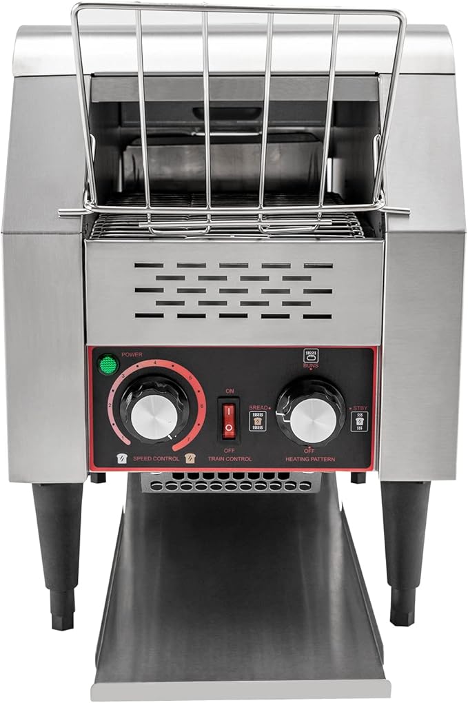 Commercial Conveyor Toaster 1300W 150 Slices/H Stainless Steel Toasters Conveyor w/Crumb Tray &amp Bread Rack Heavy Duty Countertop Electric Toaster for Bun Bagel Bread Silver Easy to Clean