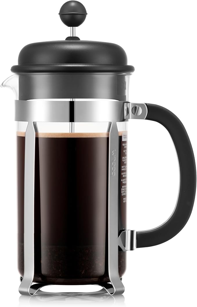 Bodum Caffettiera French Press Coffee Maker Black Plastic Lid and Stainless Steel Frame 8-Cup 34-Ounce