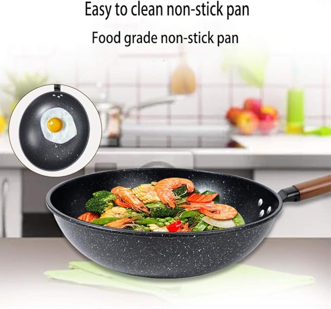3-Piece Cookware Non-Stick Cookware Wok Frying Pan Soup Pot with Comfortable Handle Suitable for Gas Induction Cooker. Easy to Clean